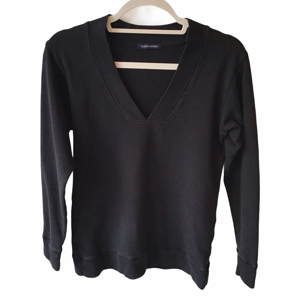Boston Proper Black V Neck Sweatshirt Size XS